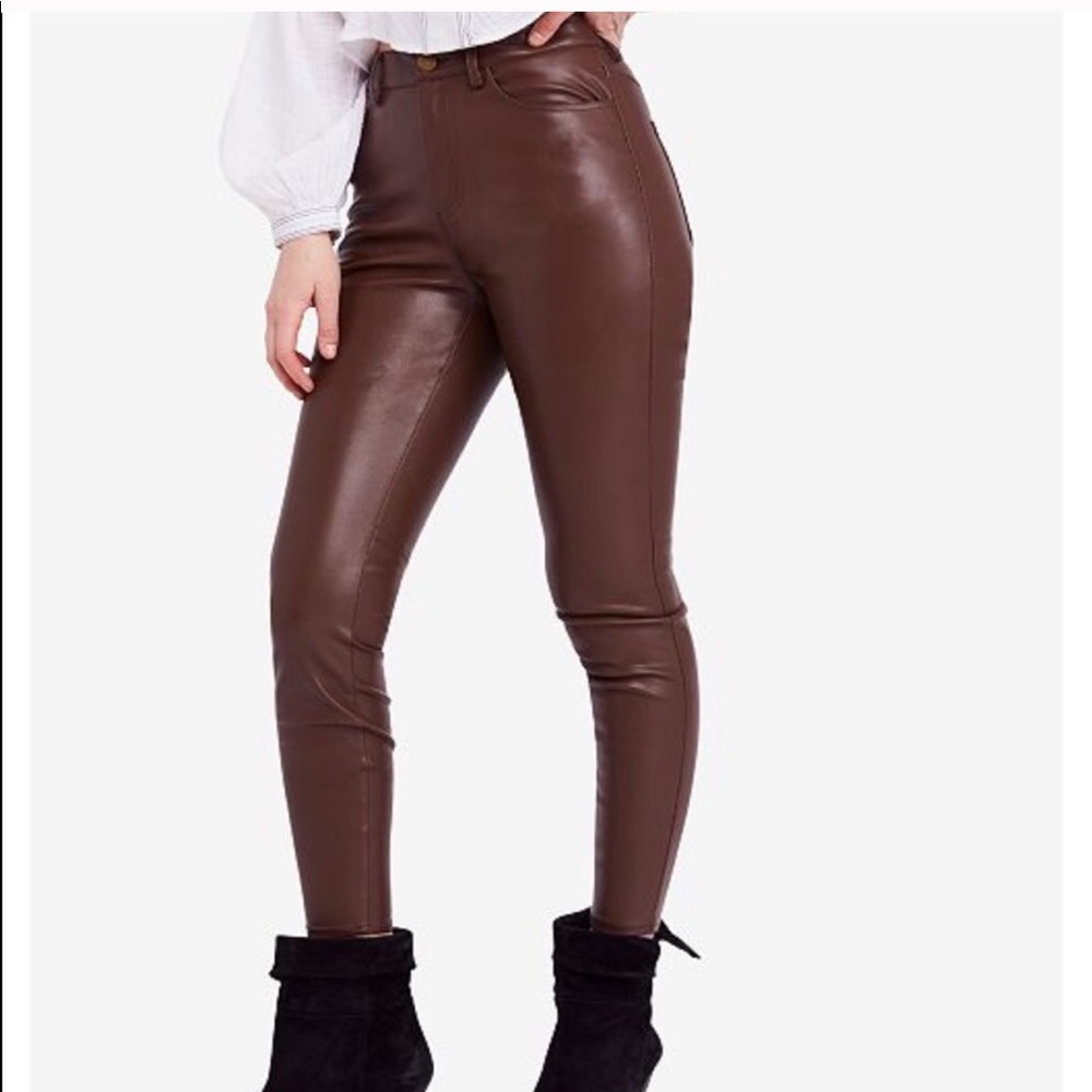Free People Brown Faux Leather Leggings NWT